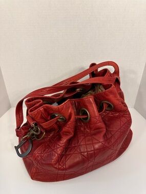 Dior Red Quilted Drawstring Leather Shoulder Bag